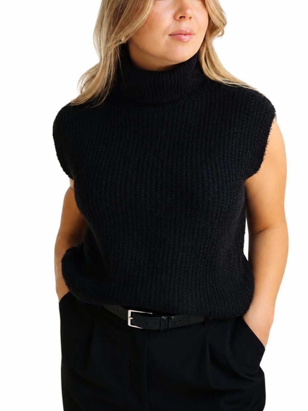 Djerf Avenue Turtleneck Vest Top Cotton Black Medium